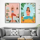 Картина на холсте с женскими разитами, настенные картины Namaste, плакат с растениями и йогой, Современный домашний декор
