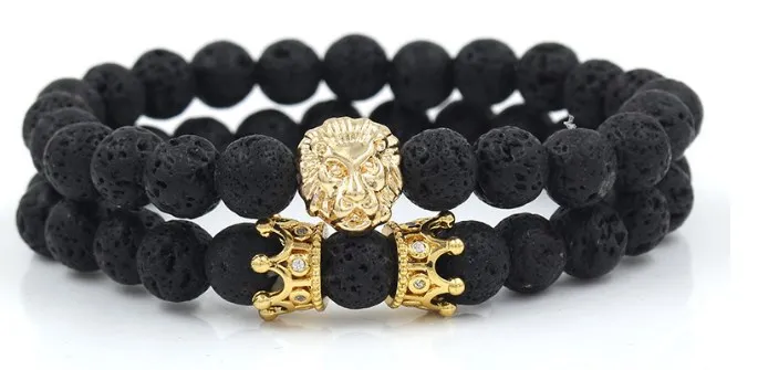 

8 мм 2 шт./лот f3 Эластичный регулируемый натуральный камень Агат Оникс черный вулканическая лава Белый Howlite Лев Корона браслет браслеты