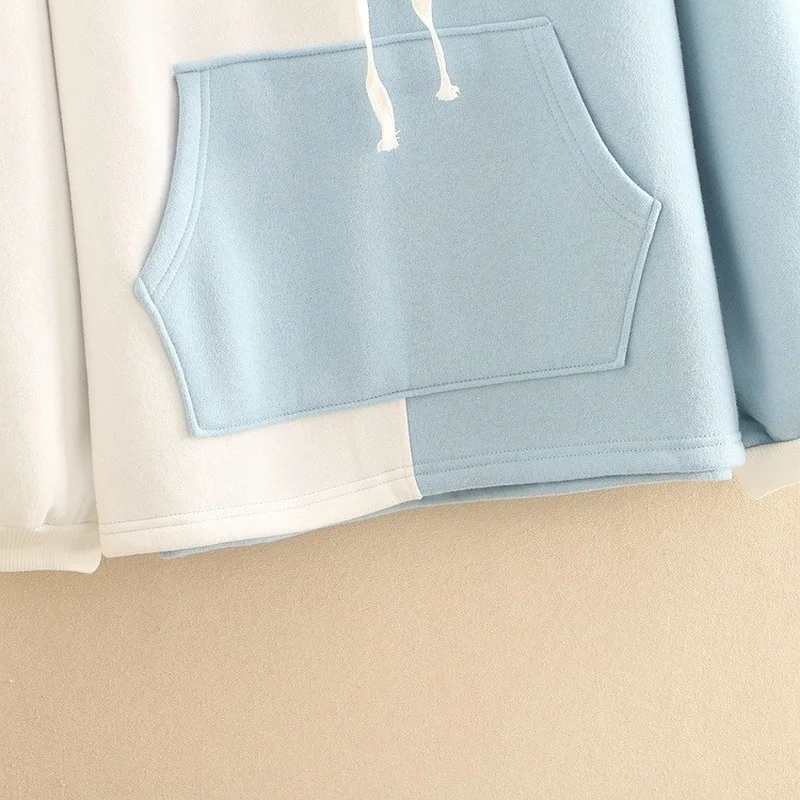 

New Women's Sweater Fashion Plus Velvet Milk Carton Printing Hooded Pullover Outdoor Casual Women's Long Sleeved Sweater