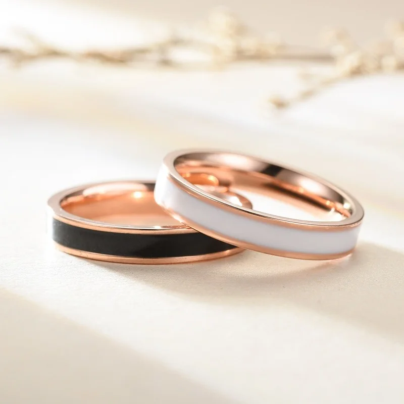 

Epoxy Couple Ring Brand Real Round Simple Couple Stainless Steel Gold Color Fashion Wedding Rings for Women