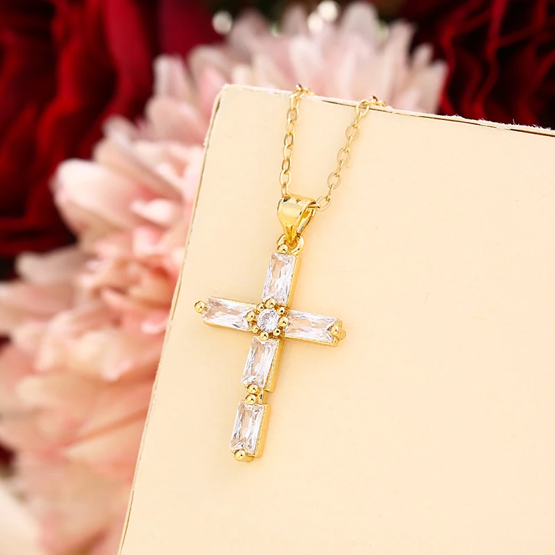 Женское ожерелье с подвеской-крестом из нержавеющей стали |