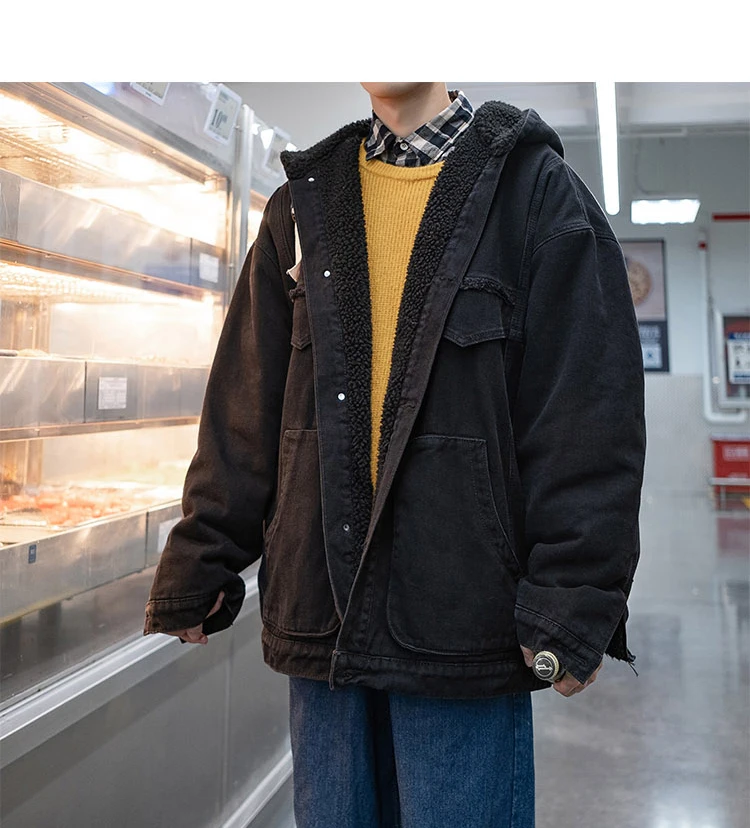 Куртка мужская из овечьей шерсти зимняя ветровка в японском стиле парка с