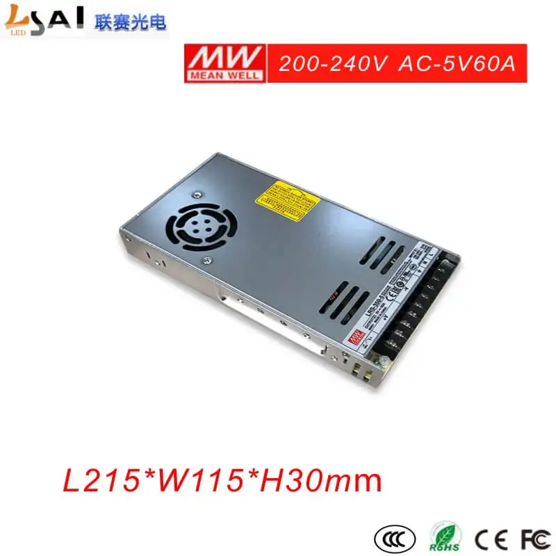 

LianSai Ultra-thin Special LED display Switching Power Supply 220VAC Input, 5V 600A 300W Output