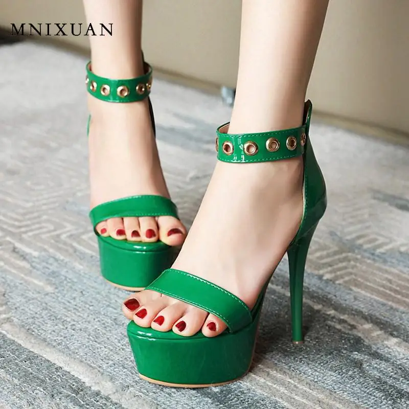 

Summer shoes woman Pole Dance super high heels 2020 new open toe platform green heels plus size 47 48 ladies gladiator sandals