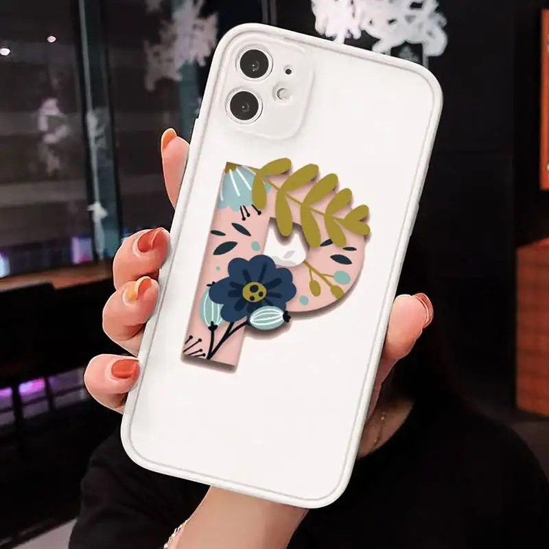 

26 initials of the name luxury Phone Cases funda matte transparent For iphone 7 8 11 12 plus mini x xs xr pro max cover