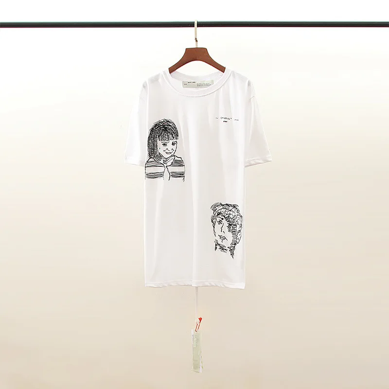 

Sketch character portrait arrow print couple's dress ow2021 summer new short sleeve T-shirt