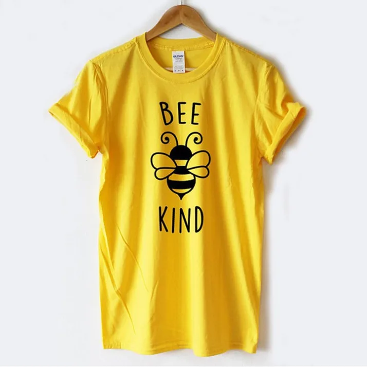 

Women Bee Kind Floral Letters Top Tee Summer Short Sleeve Hipster Casual Funny Ladies Yellow T-Shirt