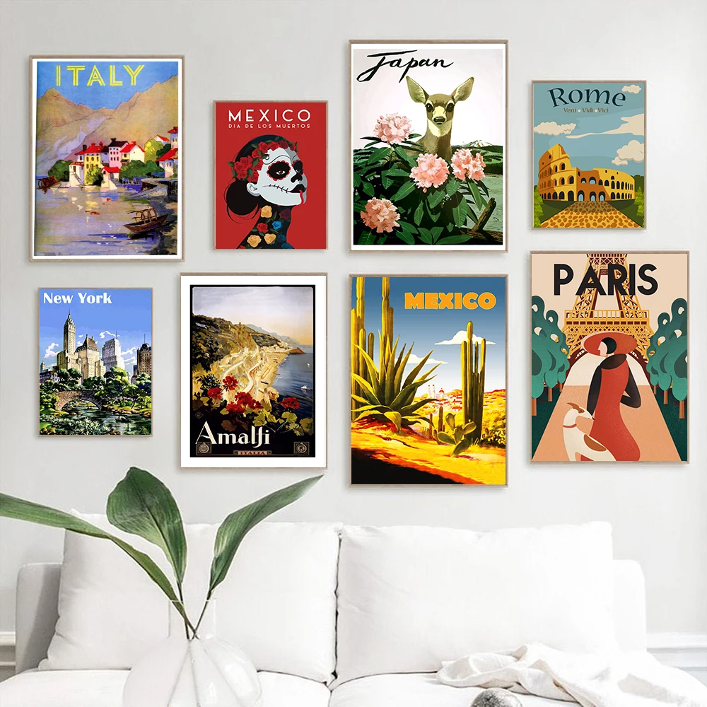 

Mexico Landscape Poster Paris New York City Travel Canvas Painting Modern Wall Art Modular Print Pictures Aisle Home Decoration