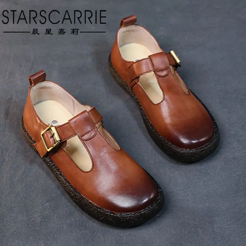 

2021 spring new All Nippon Vintage Mary Jane shoes Leather Handmade soft sole flat sole single shoes women's large