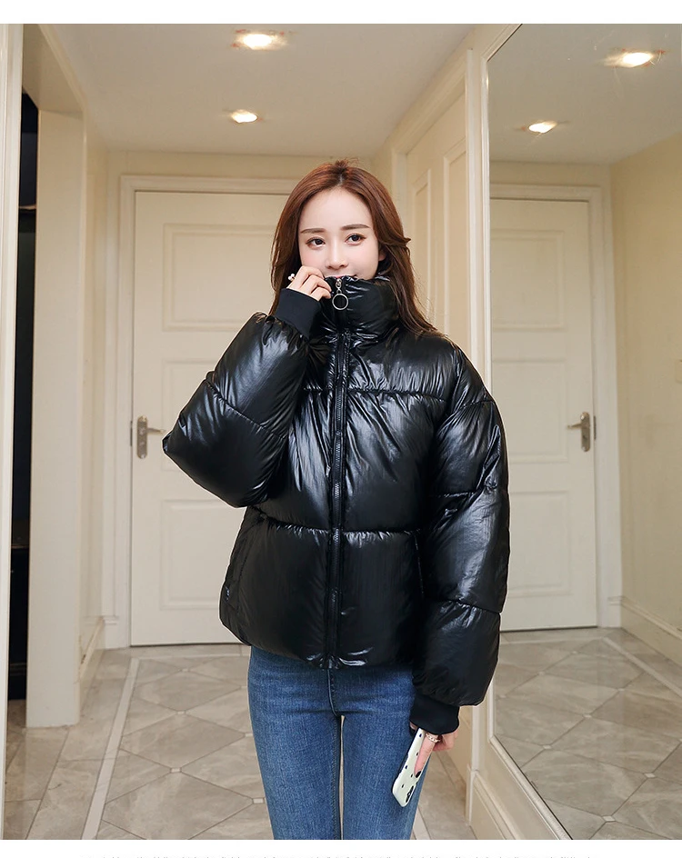 New Arrival Fashion Women Winter Glossy Parka Warm Thicken Ladies Coat Short Stand Collar Coats Parka Womens Jackets