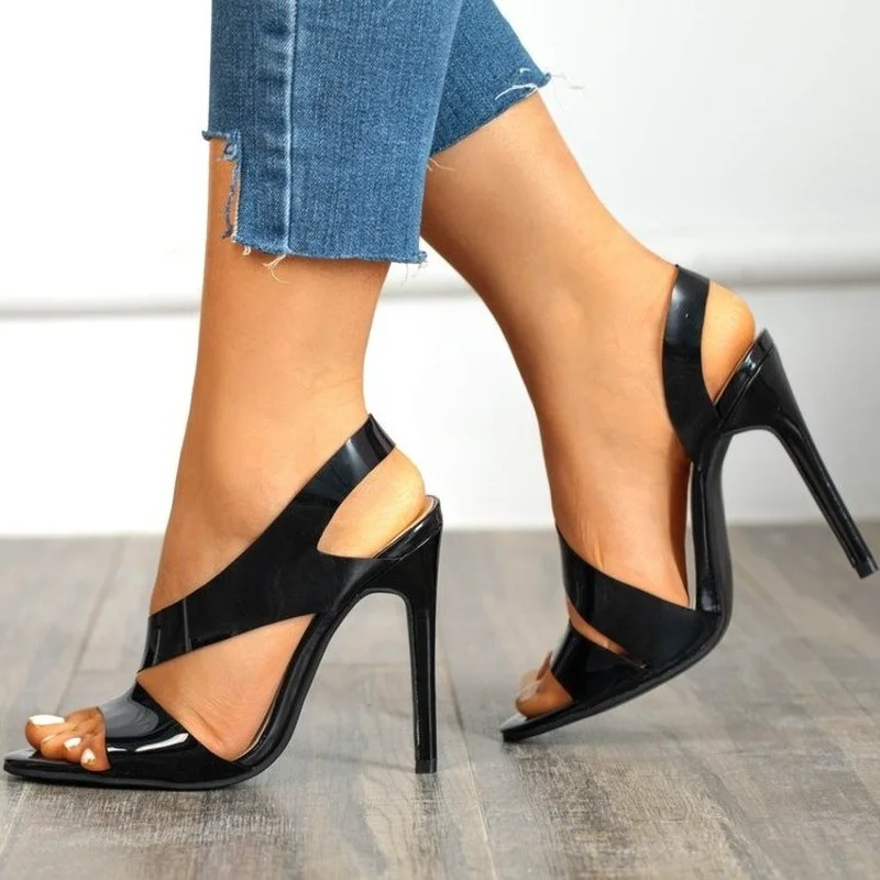 

Женские туфли из искусственной кожи, профессиональные танцевальные туфли с открытым носком, высотой каблука 9 см, черные