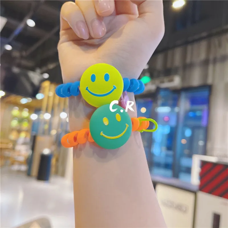 

Women Phone Cord Hair Ties Elastic Rubber Bands Bow Girl Scrunchies Smile Face Colorful Korean Summer Head Accessories Wholesale
