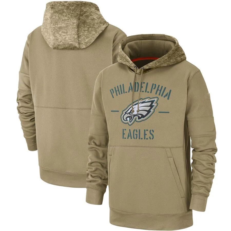 

Philadelphia Salute to Service Eagles Men Tan Sideline Therma Pullover Hoodie