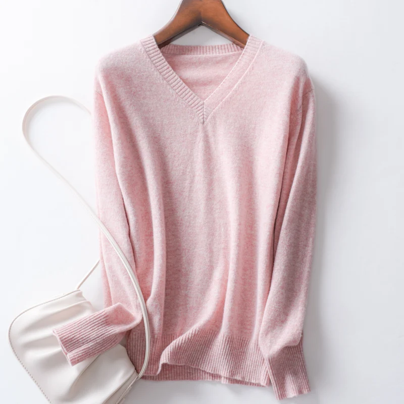 

Wool Sweater Women V Neck Knitted Long Sleeves Short Casual Warm Pullover Jacket Ladies Winter Jumper Top