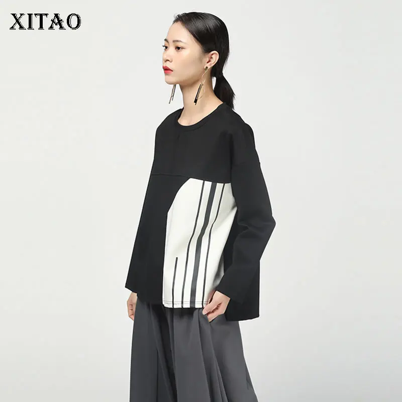 XITAO/необычная полосатая Женская толстовка модный новый пуловер хит цвета пэчворк