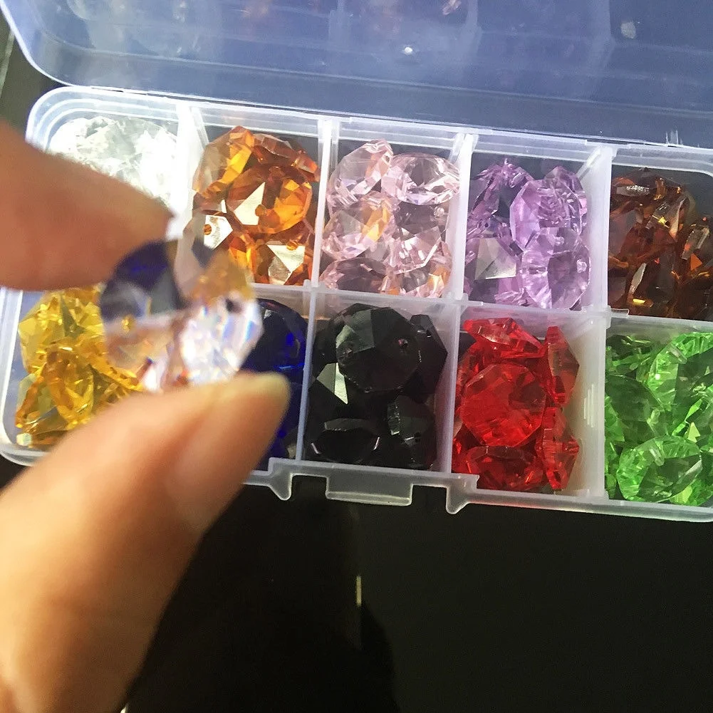 100PCS Rainbow Multicolor 14MM Octagon Beads Chandelier Crystal Prism DIY Charm Glass Spacer Bead Chain Home Decor with Hard Box | Освещение