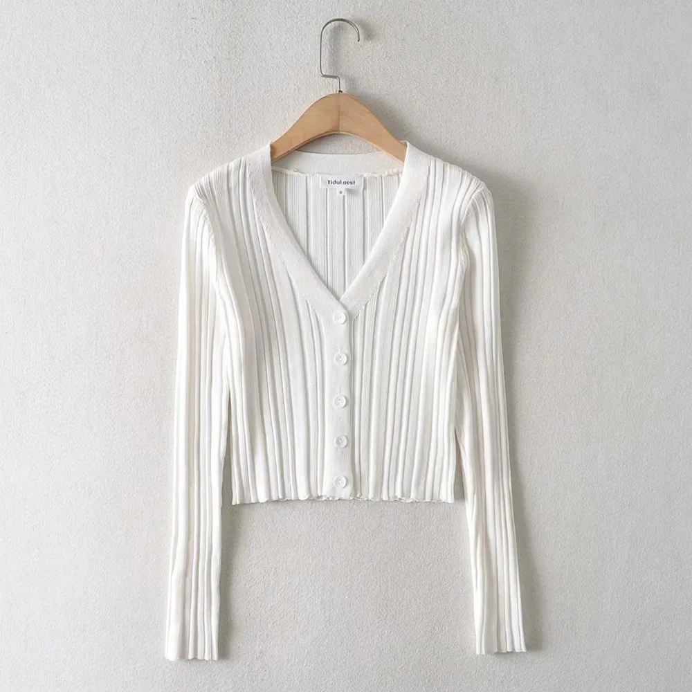 

V Neck Slim Knitted Cardigan Women Single Breasted Solid Color Long Sleeve 2020 Autumn Short Tops