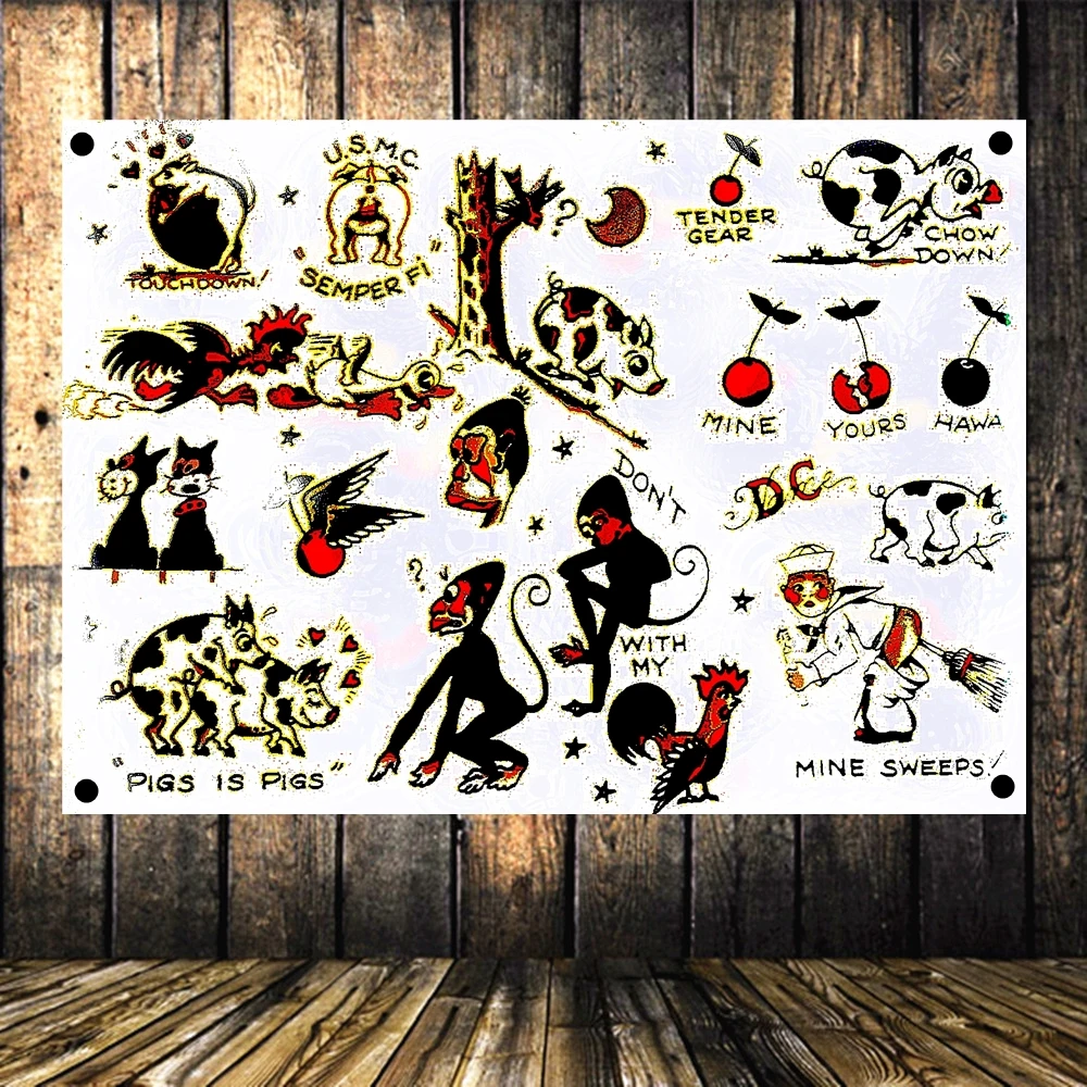 Тату рисунок Флаг Баннер ткань художественный Ретро плакат гобелен настенный