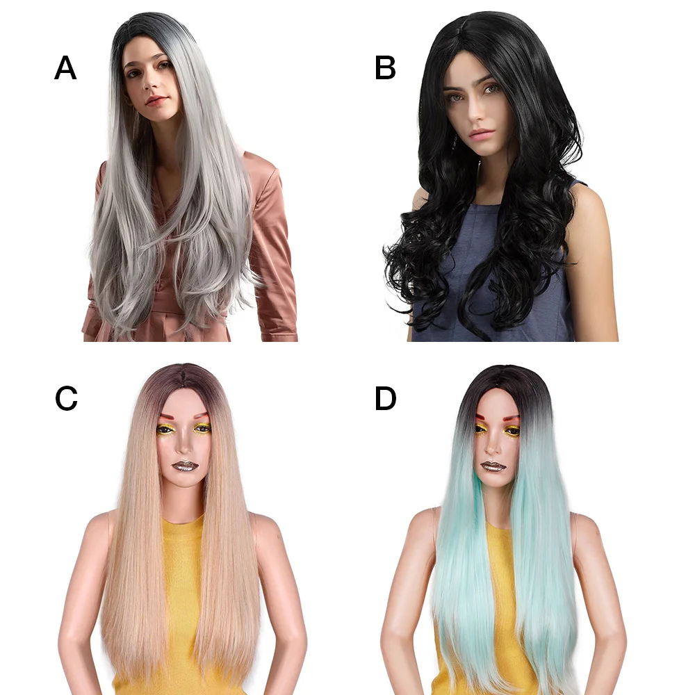 Парик из натуральных длинных синтетических шелковистых волос с градиентом цвета