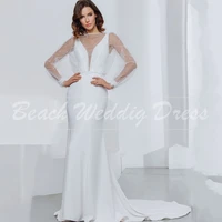 long sleeve high neck mermaid wedding gowns 2021 vintage backless sweep train soft satin wedding dresses for women custom made