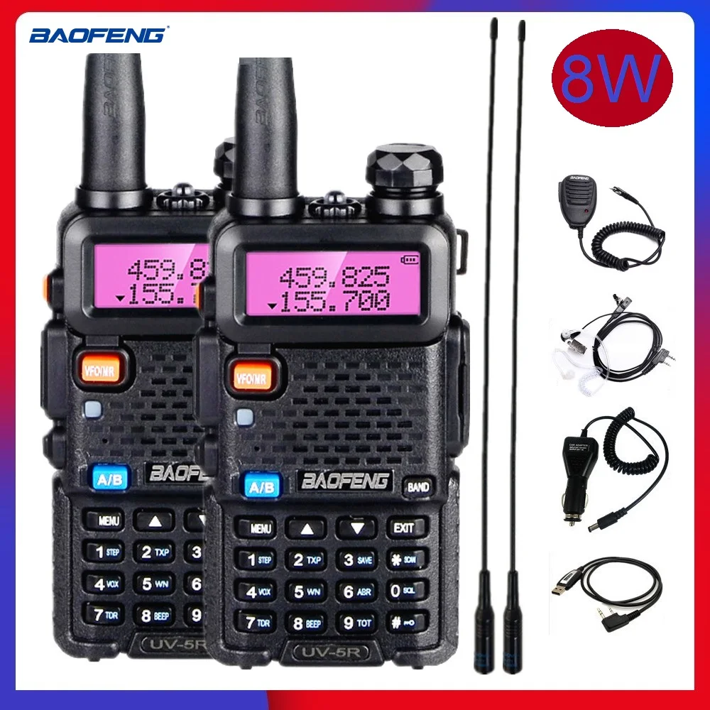 2 шт Baofeng UV 5R 8 Вт трансивер Радио мощный иди и болтай Walkie Talkie VHF Любительская рация