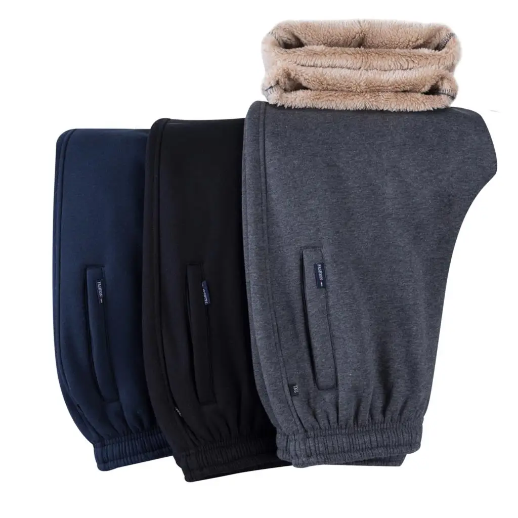 Теплые зимние брюки мужские повседневные плюс вельветовые плотные свободные