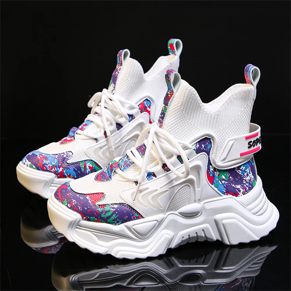 

Кроссовки женские на толстой подошве, с цветочным принтом, на шнуровке