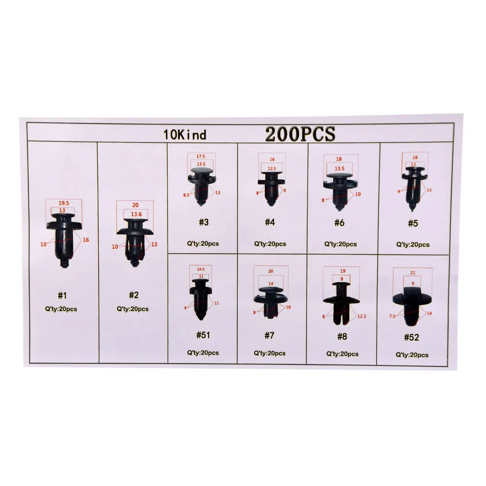 

200PCS Car Clips Auto Fasteners Black Plastic Vehicle Bumper Retainer Clips Car Fastener Rivet Door Panel Fender Liner for Car