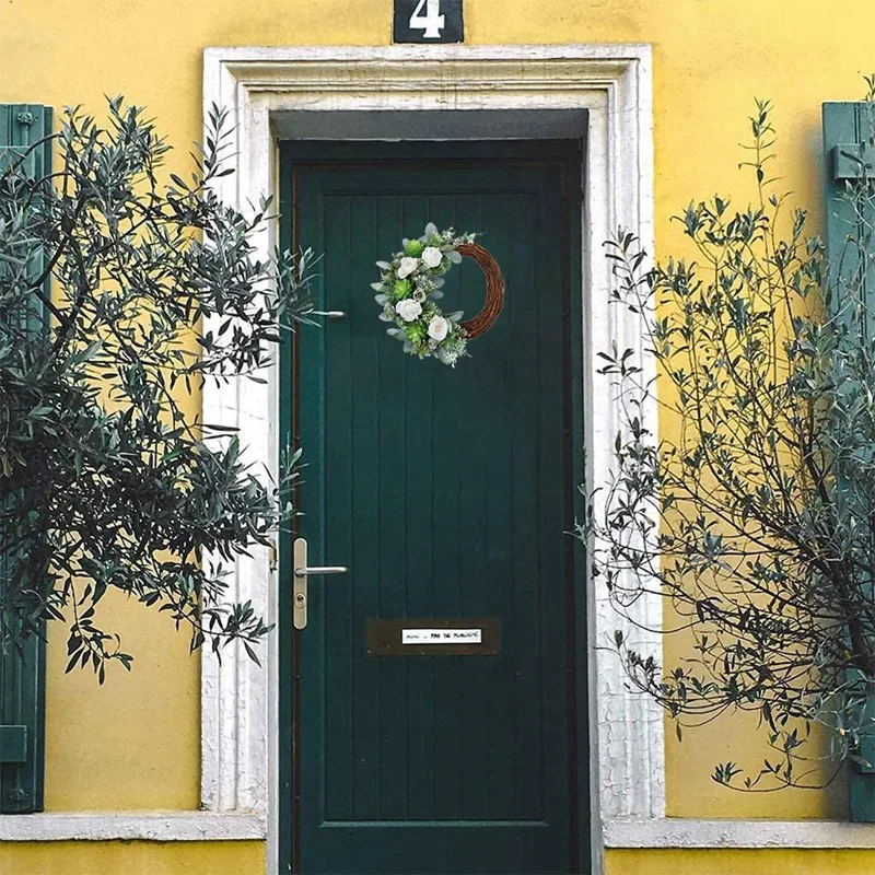 

Artificial Succulent Wreath Rose Flower Spring Wreath for Front Door Wall Window Wedding Party Farmhouse Home Decor