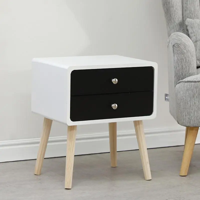 

Nordic Bedside Table Two Drawers With Slide Rail Easy Pull MDF Pine Home Bedroom Storage Simplicity Decoration Furniture HWC