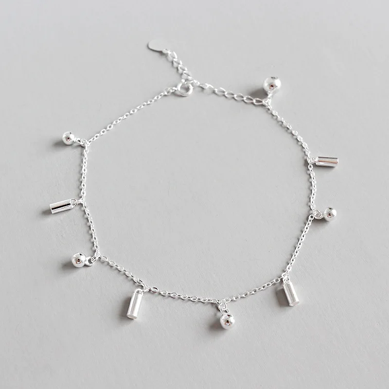 

100% S925 Sterling Silver Small cylindrical Anklets Small Bell Foot Chain Anklet bracelet Fine Silver Woman Beach Party Gift