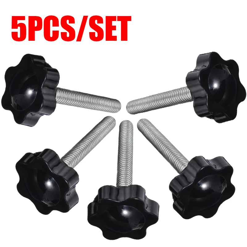 

5Pcs M6 x 40mm Star Hex Shaped Head Clamping Screw Metric Bolts Knob Plastic Carbon Steel Galvanization Black