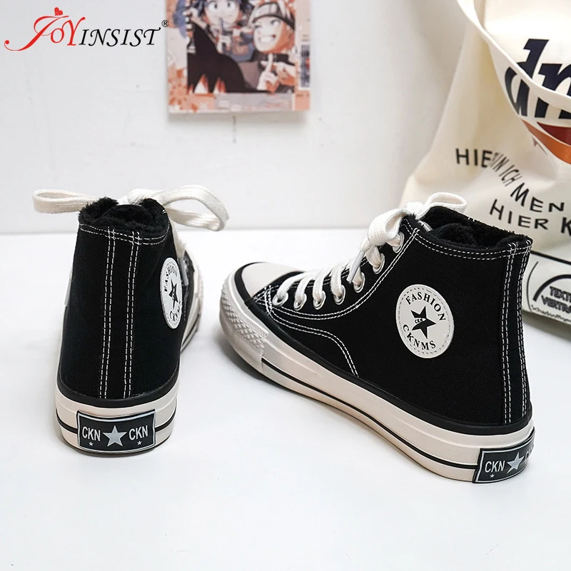 

Cotton Velvet High-top Canvas Shoes Women 2019 Autumn Winter New Style Student Flat Fashion High-top Lace-up Sneakers Lovers