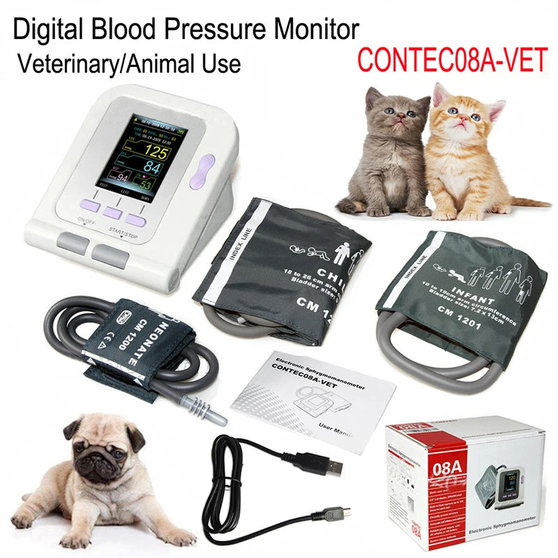 CONTEC08AVet Veterinary DigitalBlood Pressure Monitor Neonate + Infant+ Child Cuff Animal Use USB Software 3 cuffs For animal