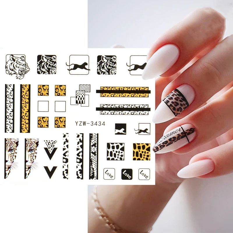 

12pcs Leopard Print Design 2022 Nail Stickers Decals Sexy Water Stickers for Nails Art Accessories Decoration Manicure Slider 3D