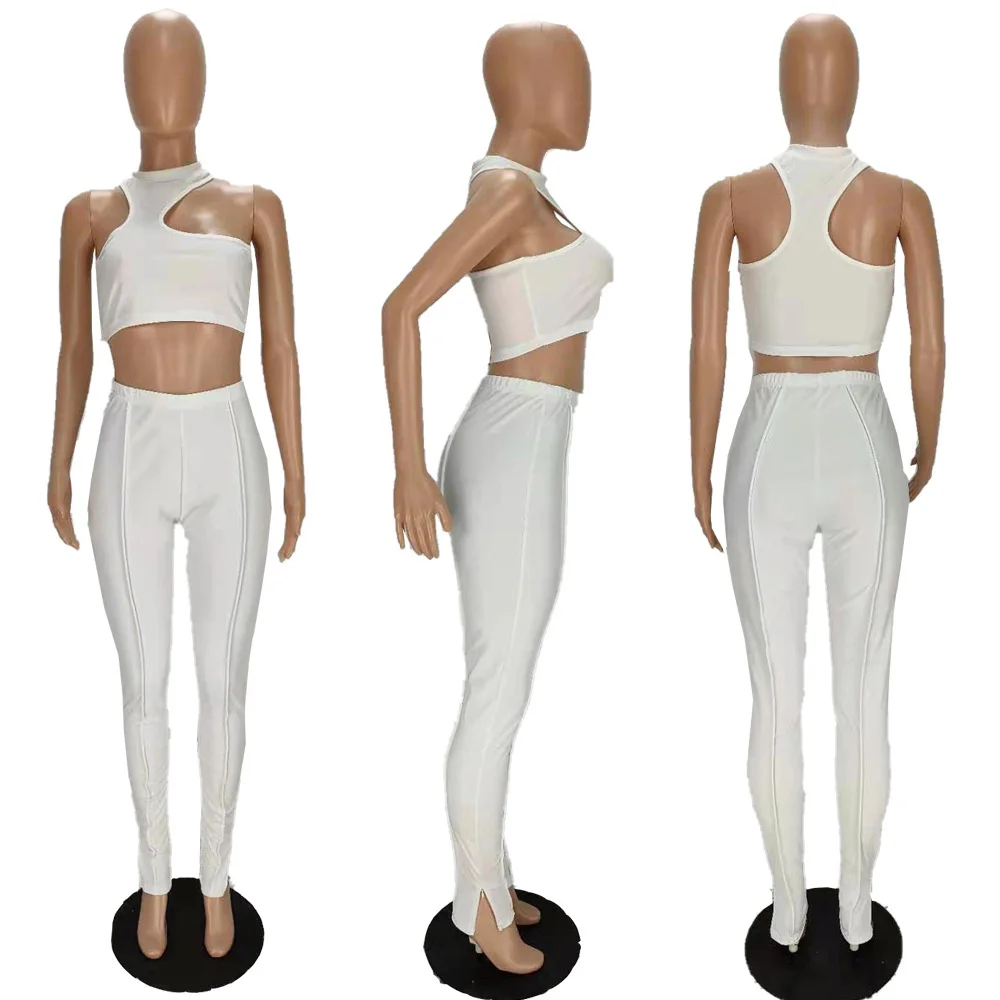 Женский летний облегающий костюм из двух предметов короткий топ и брюки |
