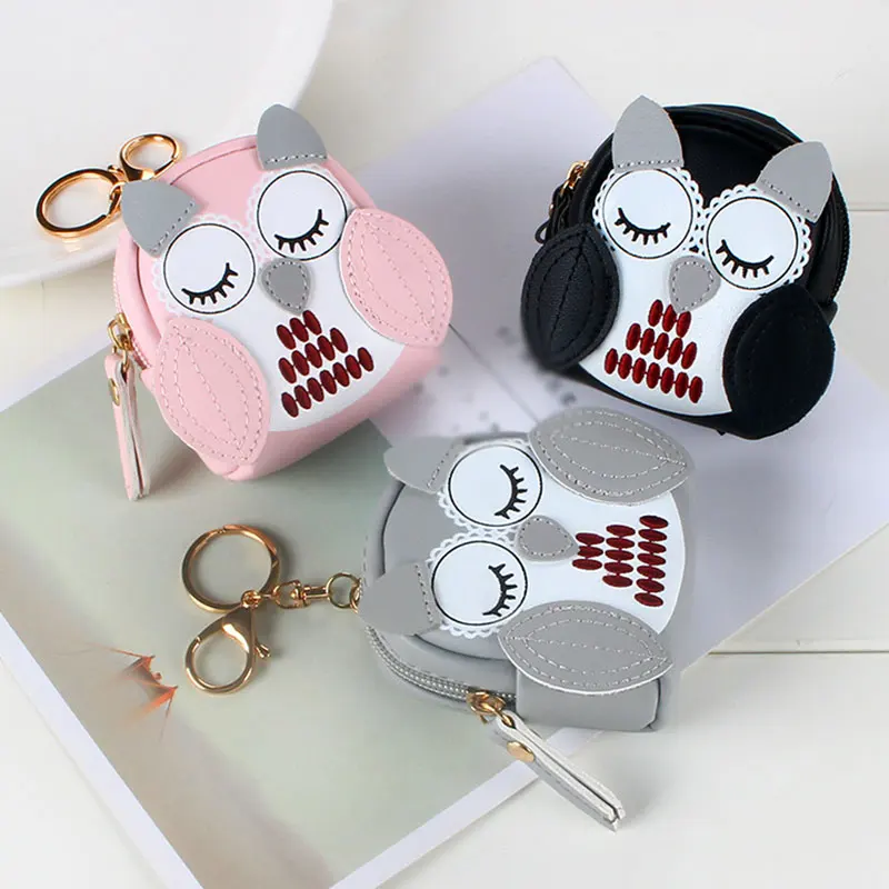 

Cute Owl Small Bag Women PU Leather Coin Purses Fashion Jelly Handbag Girls Coin Card Holder For Kids Purses Keychain