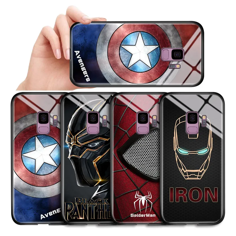 Чехол из закаленного стекла для Samsung Galaxy A90 5g A80 A70 A70S A60 A50 A50S A30S Marvel Superhero Panther Captain