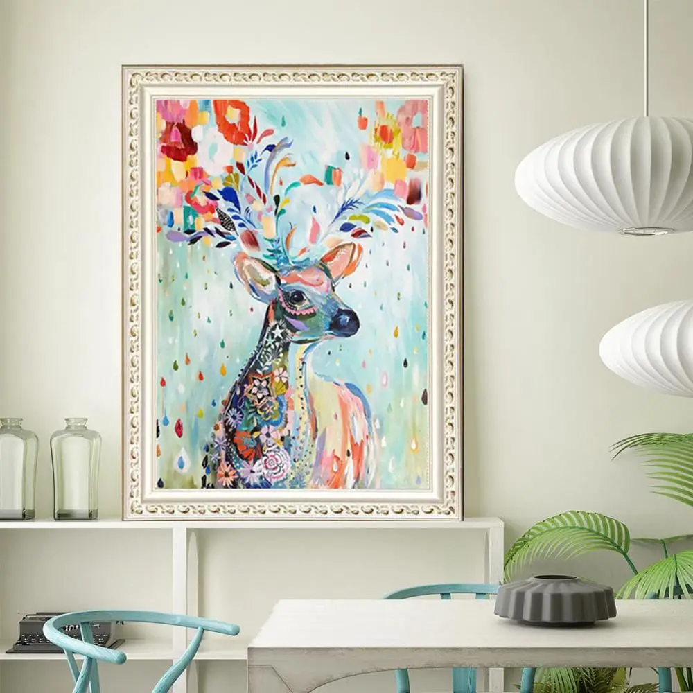 Полностью круглая алмазная живопись с оленем 5D вышивка сделай сам мозаика пейзаж