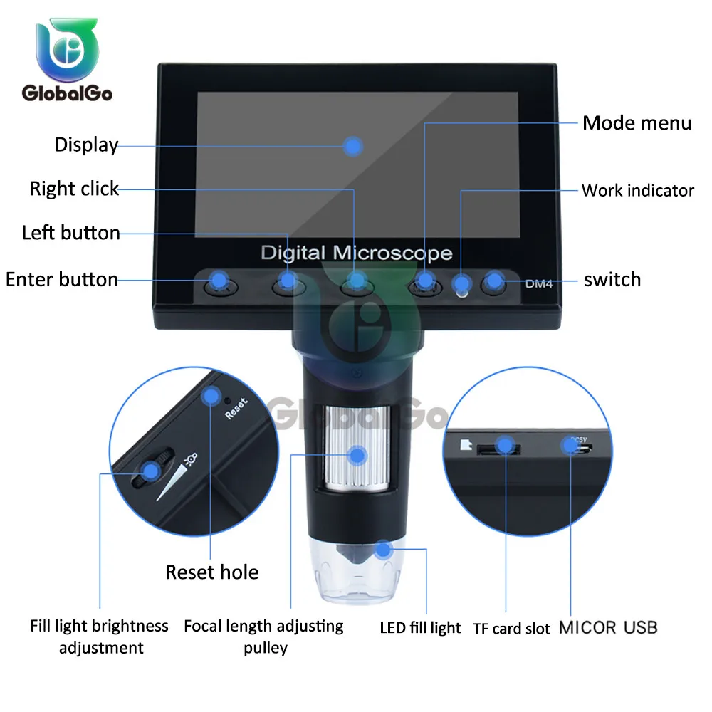 800x 30w digital microscope electronic video 4 3 inch hd lcd soldering microscope phone repair magnifier metal stand free global shipping