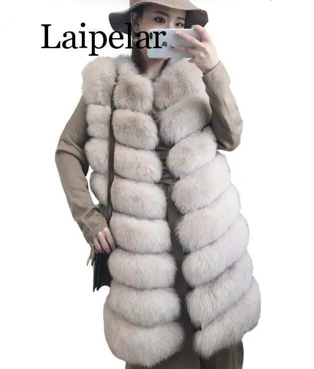 

Женское пальто из искусственного меха, Осень-зима 2019, Модный повседневный теплый тонкий длинный жилет из искусственного лисьего меха без ру...