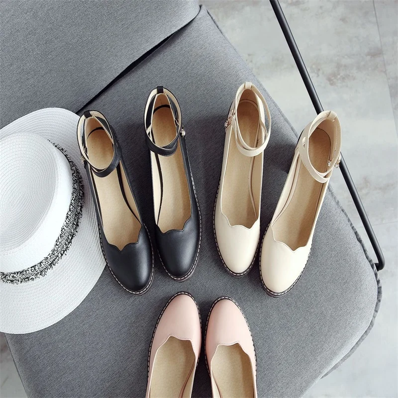 

Новые весенние женские туфли на устойчивом каблуке среднего каблука на толстом каблуке с круглым носком и застежкой на лодыжке модные туфл...