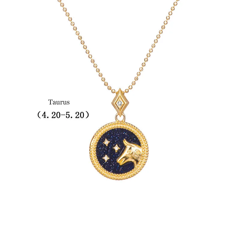 Blue-Taurus Leouerry 925 пробы Серебряное 12 ожерелье Созвездие эксклюзивный фритиллярный/синий песчаник зодиакальные ожерелья для женщин - Цвет камня: Blue-Taurus