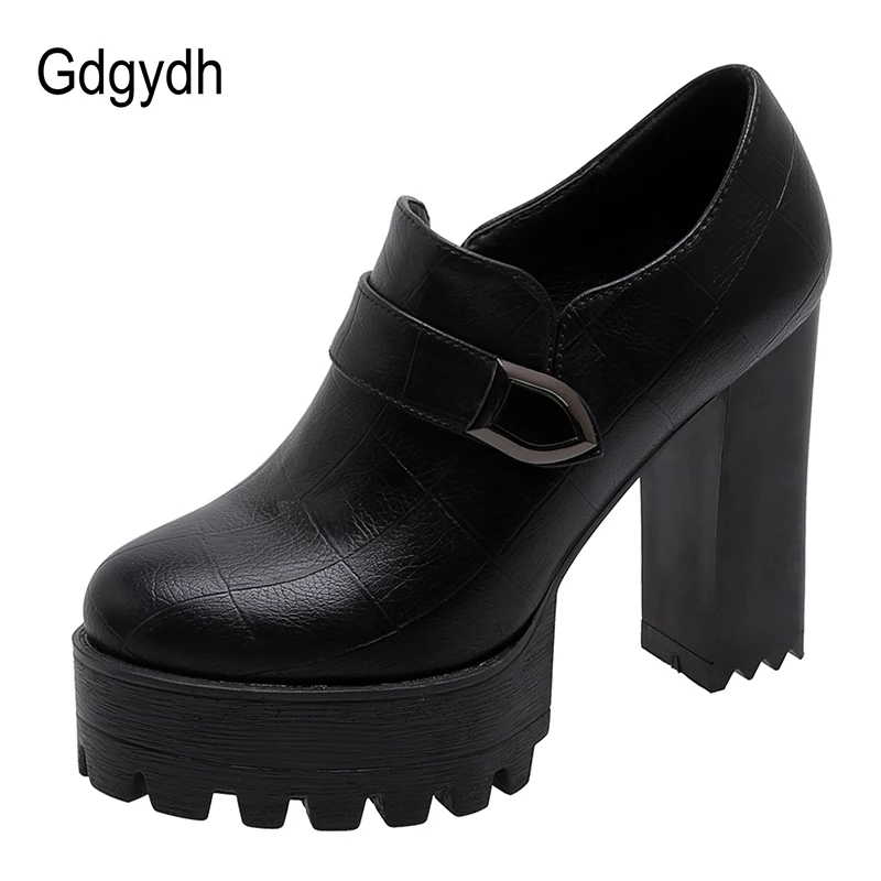 Женские туфли на блочном каблуке Gdgydh черные кожаные вечерние лодочки платформе с