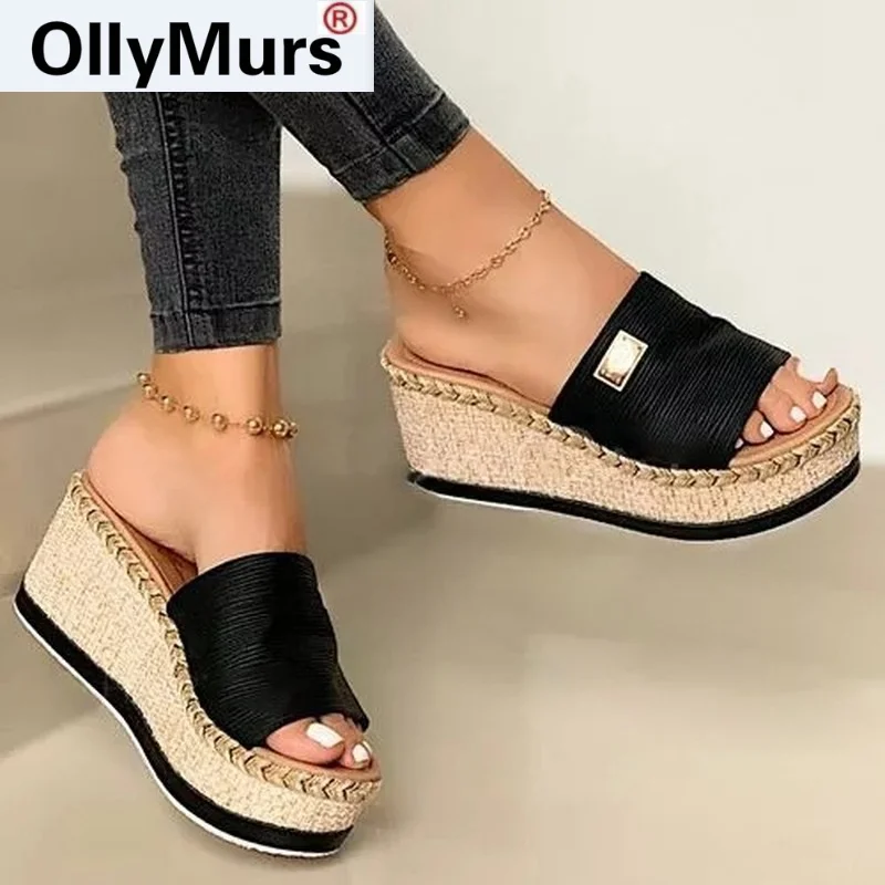 

Hot Sale Platform Wedges Slippers Women Sandals 2021 New Female Shoes Fashion Heeled Shoes Casual Summer Slides Slippers Women