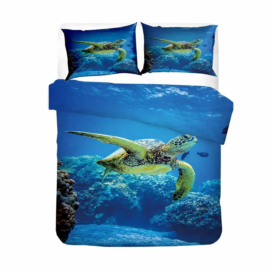 HELENGILI 3D Bedding set Sea turtle Print Duvet cover lifelike bedclothes with pillowcase bed home Textiles #2-06 | Дом и сад