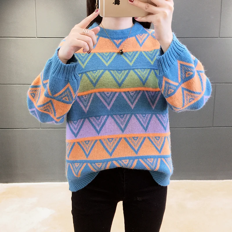 

Осень-зима 2020, новый женский свитер, пуловер, трикотажная рубашка с длинными рукавами, модный Свободный пуловер, милый свитер для женщин