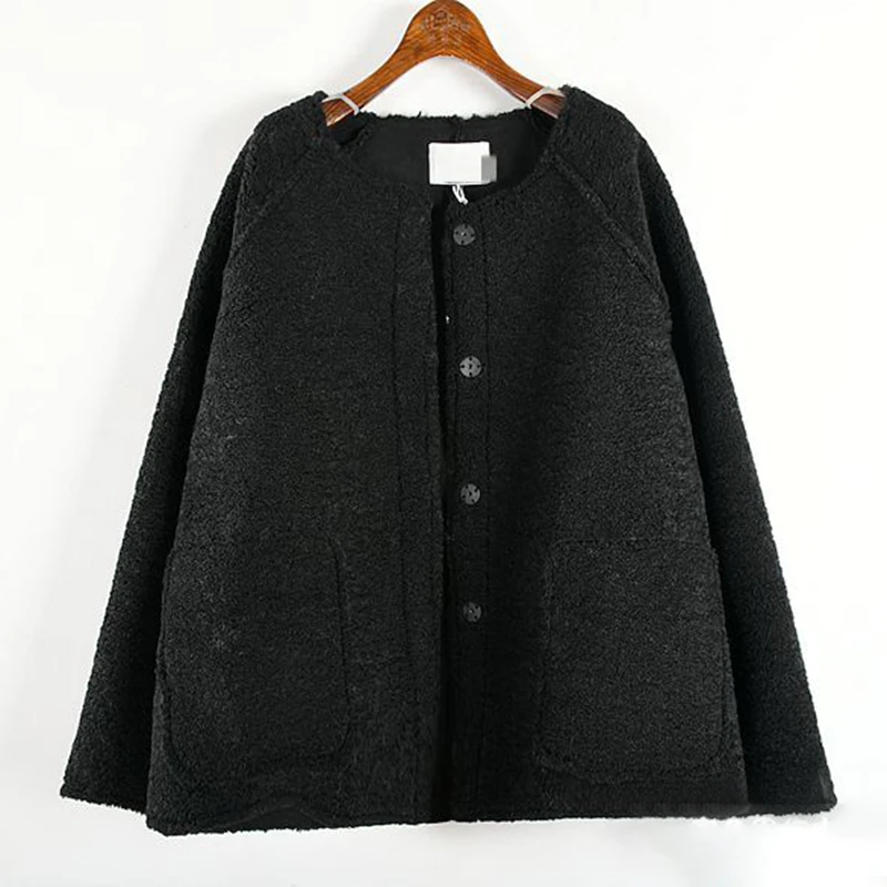 CHICEVER/корейское повседневное шерстяное пальто для женщин с круглым вырезом и