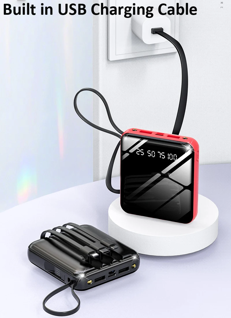 

20000mAh Portable Mini Power Bank Mirror Screen Fast Charging Poverbank External Battery Pack Powerbank For Smart Mobile Phone