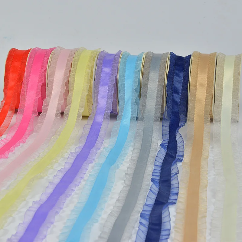 

50Yards/lot 16mm 25mm 38mm Ruffled Satin Skirt Edge Ribbon For DIY Hairbows Handmade Crafts Hairclip Sewing Material Wholesales
